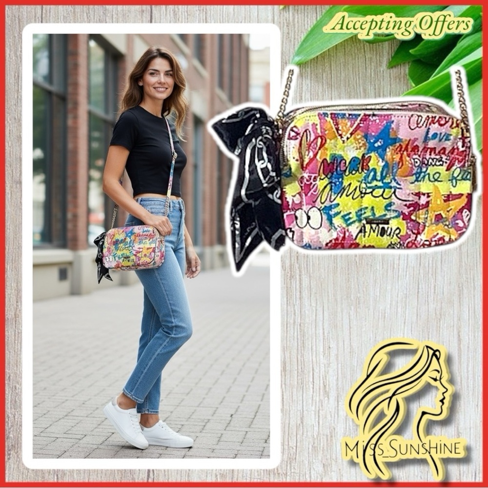 ALDO New - graffiti shoulder bag crossbody - two compartment zipper bag w/ twill